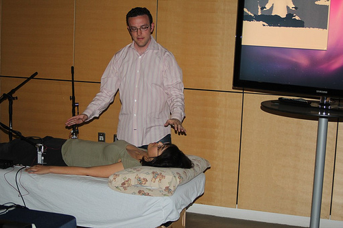 Image of David Resnick demonstrating his project, the Pulse